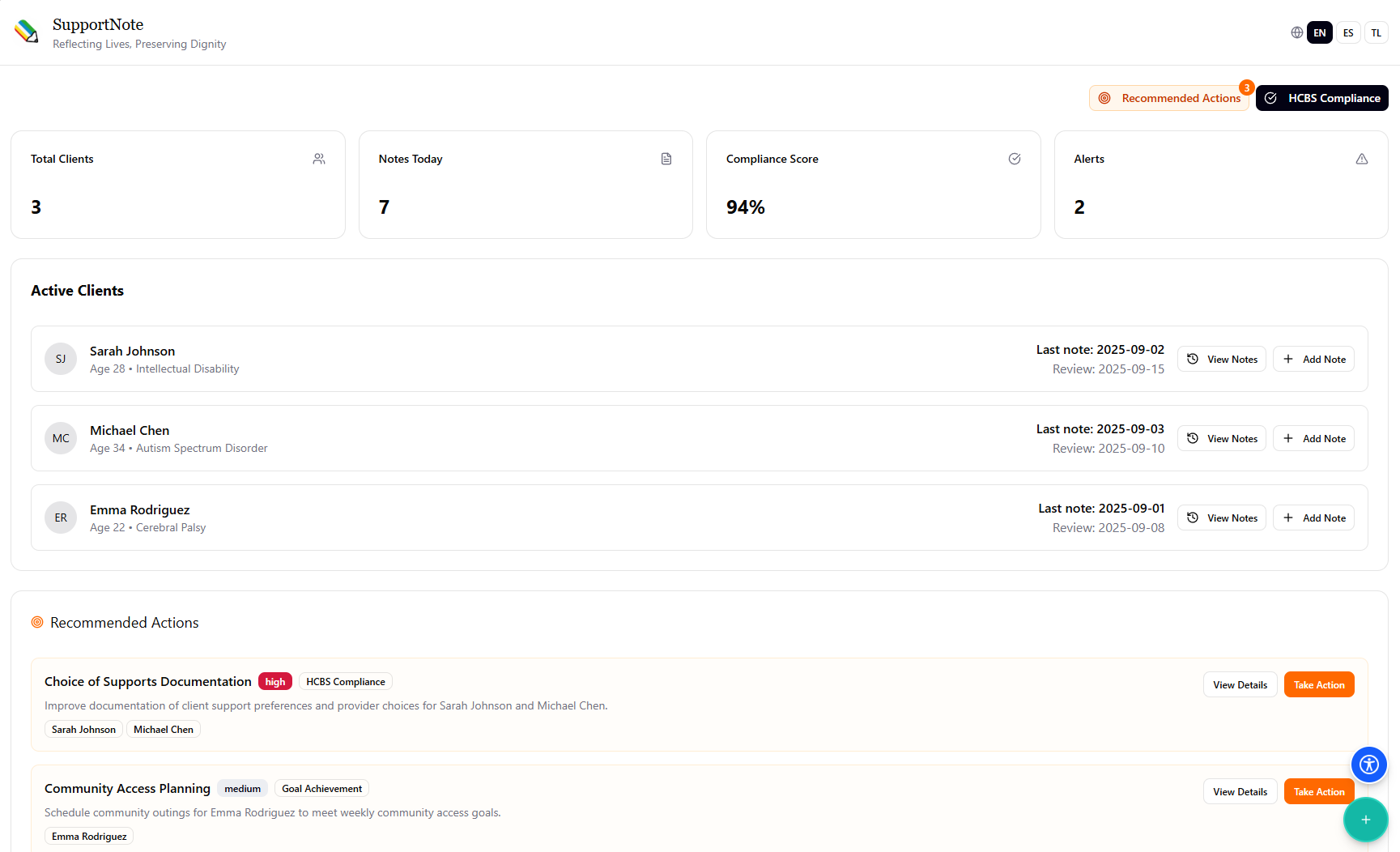 SupportNote documentation platform for disability support workers
